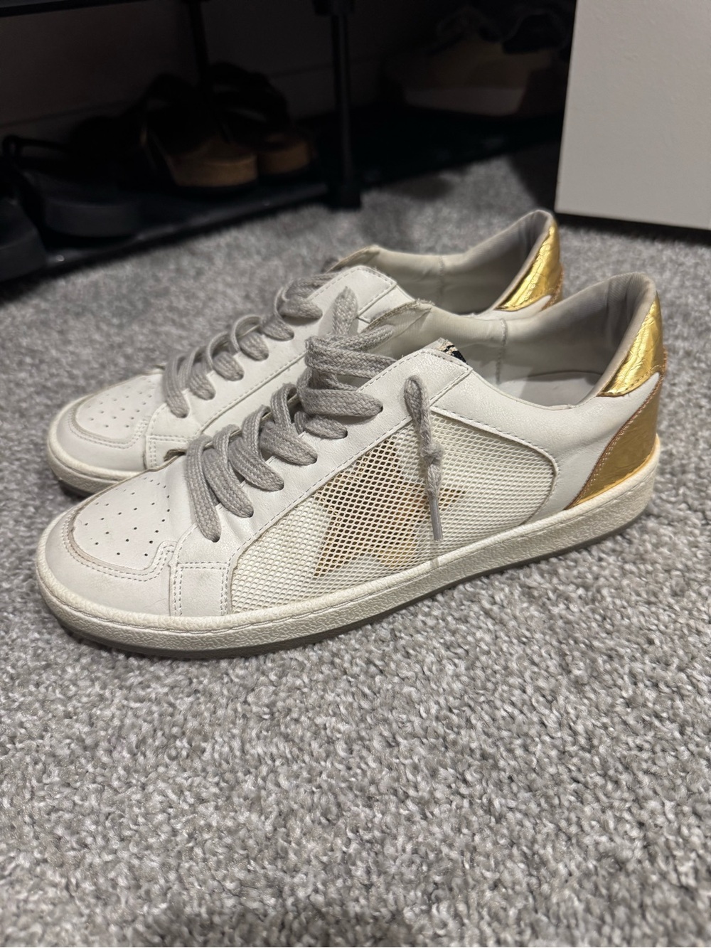 ShuShop White Sneakers with Gold Heel Accents